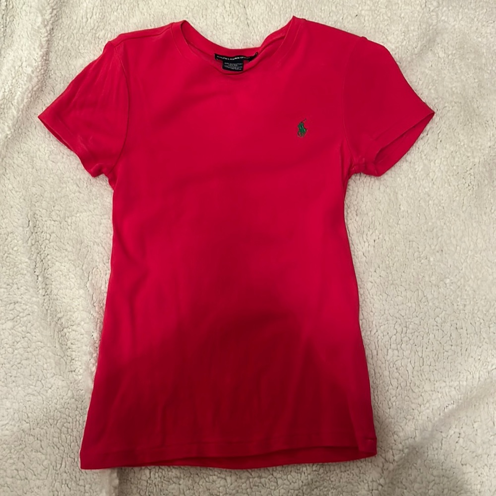 Ralph Lauren sport hot pink short sleeve shirt size large 🩷